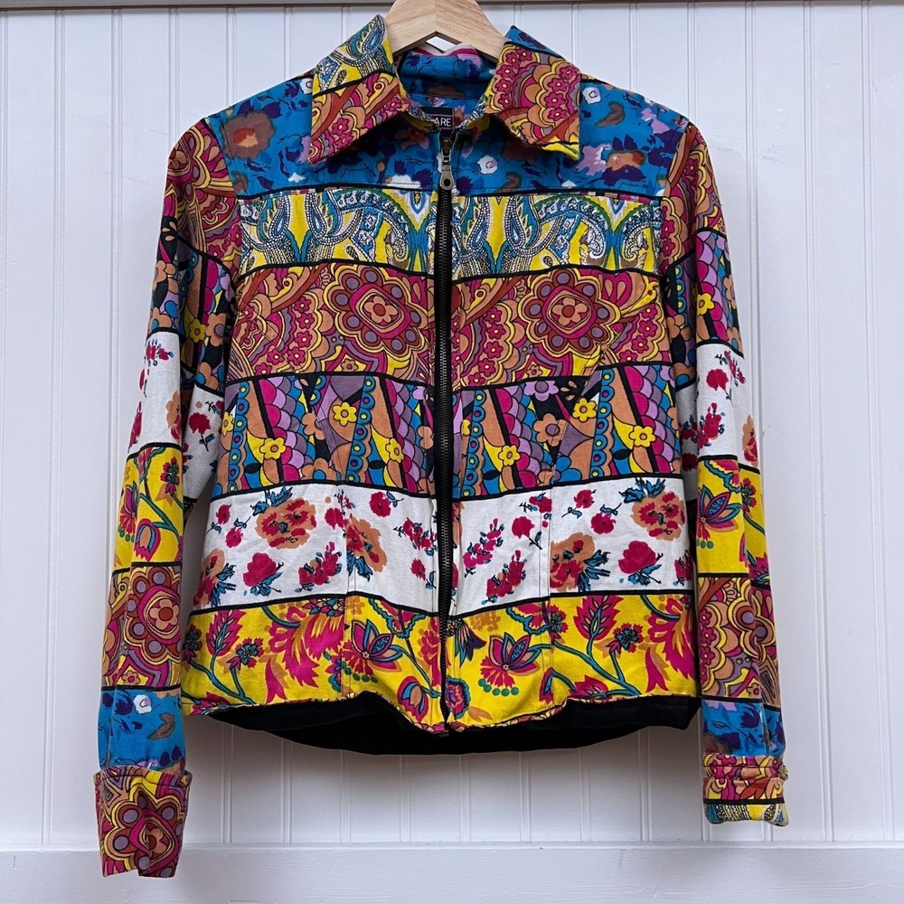 Esare Jacket Floral Eclectic Funky Mod Bright Full Zip Womens S Multicolor Indie